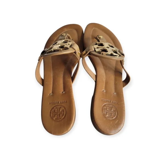 Tory Burch Metal Miller 2 Leather Sandals Tan Size 10 - Picture 4 of 12